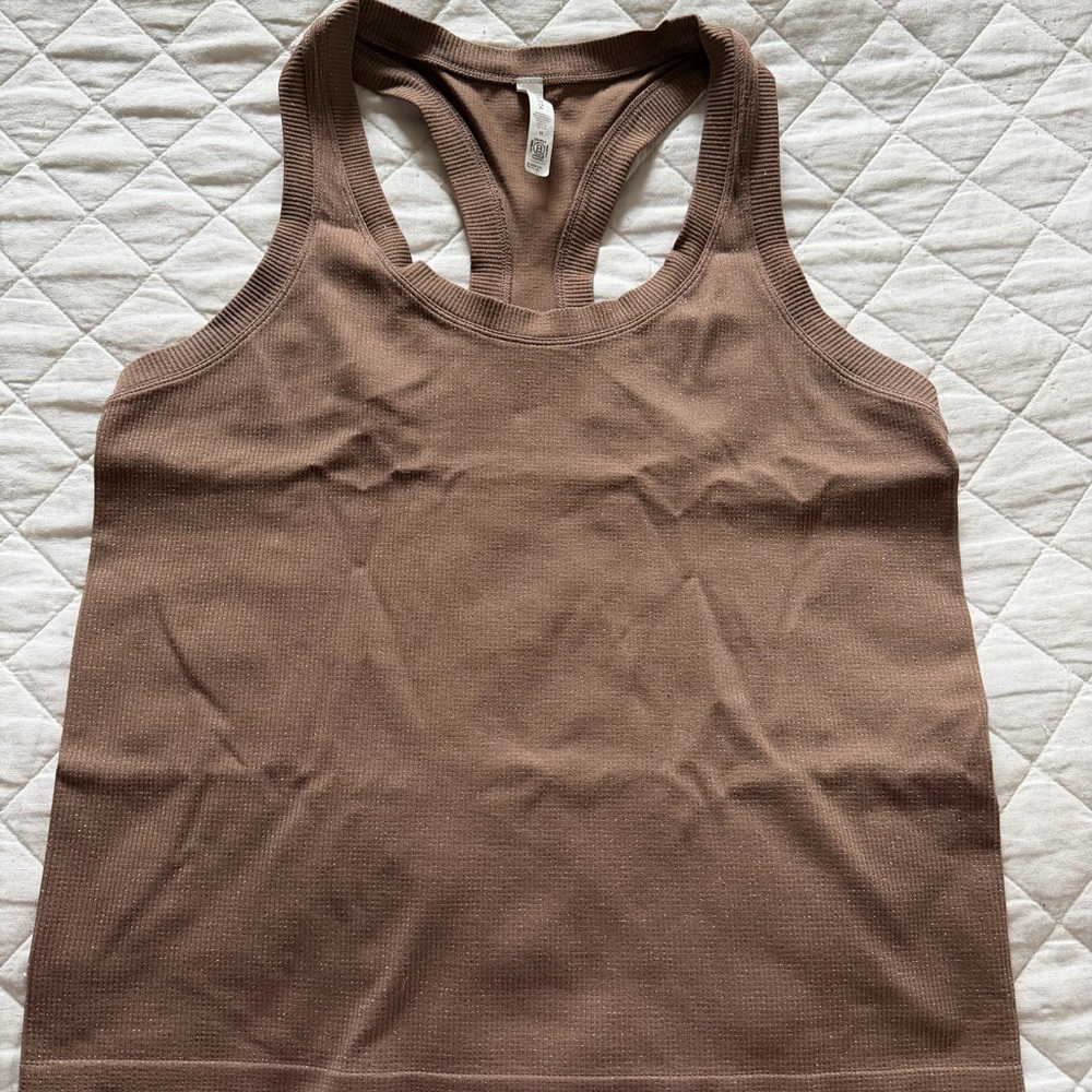 Athleta Ribbed Sleeveless Tank in Dusty Brown with shimmer